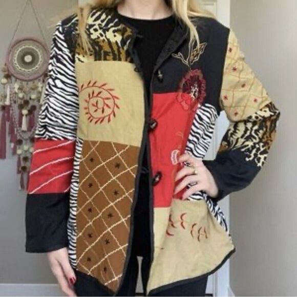 Alex Kim Patchwork Embroidered Jacket L Cottagecore Boho Y2K Vtg Art to Wear - Picture 1 of 14